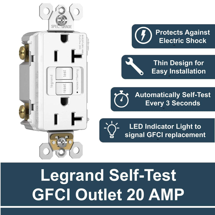 Legrand radiant Self-Test GFCI Outlet, 20 Amp, Safe for Kids, Tamper Resistant Outlets, White, 2097TRWCCD12 (3 Pack)