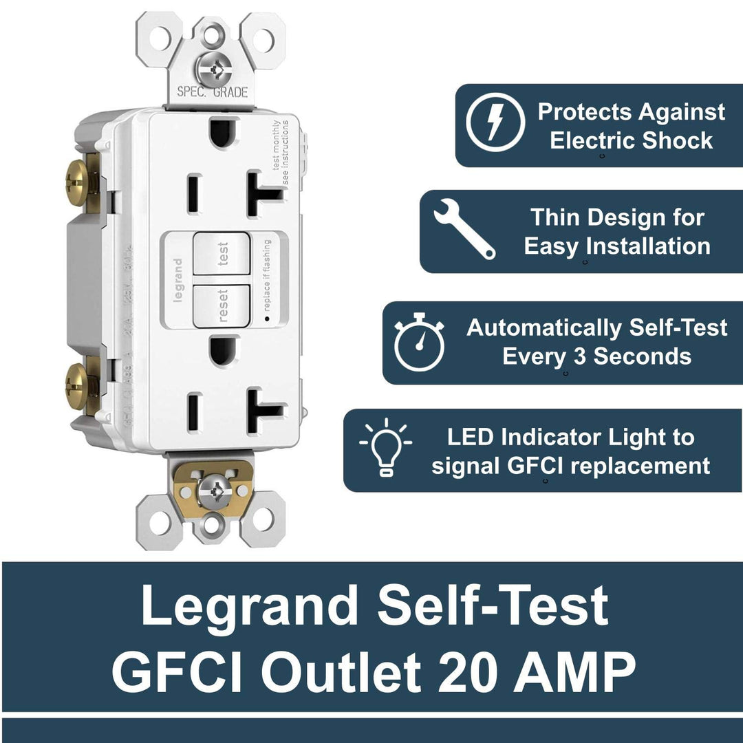 Legrand radiant Self-Test GFCI Outlet, 20 Amp, Safe for Kids, Tamper Resistant Outlets, White, 2097TRWCCD12