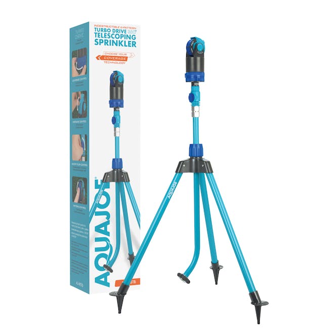 Restored Aqua Joe Indestructible Turbo Drive 360? Telescoping Tripod Lawn & Garden Sprinkler, 6 Spray Patterns, 4,500 Sq. ft. Max Coverage Refurbished