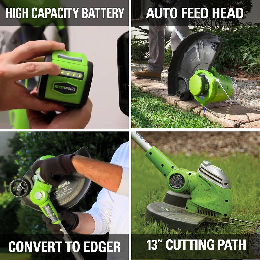 Restored Scratch and Dent Greenworks 40V 13" Cordless String Trimmer / Edger, 2.0Ah Battery and Charger Included (Refurbished)