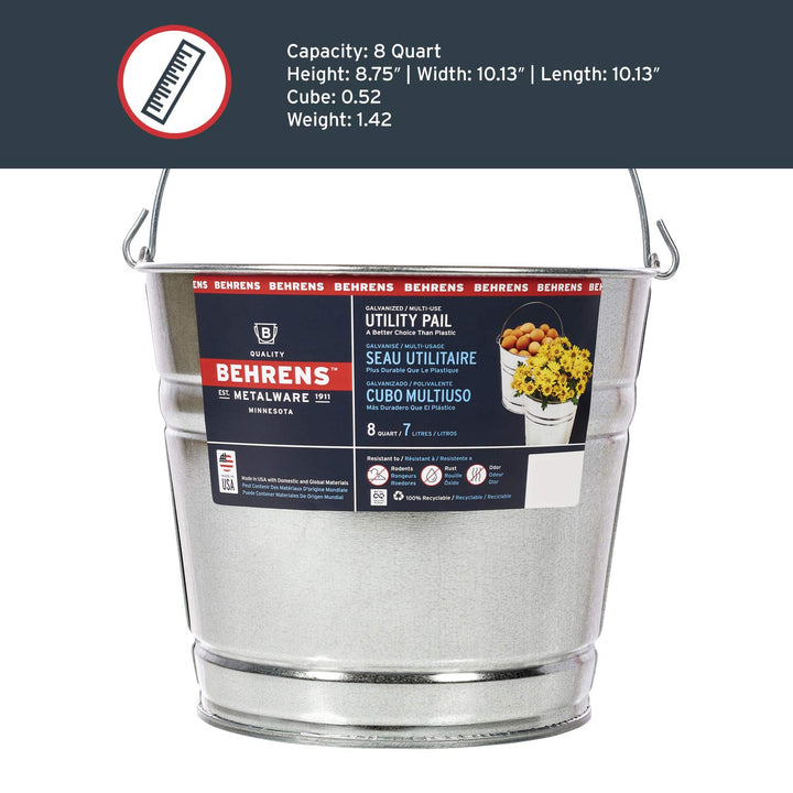 Behrens 1208GS Steel Galvanized Utility Pail 8-Quart