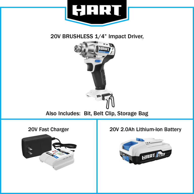 Restored Scratch and Dent HART 20-Volt Cordless Brushless Impact Driver Kit, (1) 20-Volt 2.0Ah Battery, Gen 2 (Refurbished)