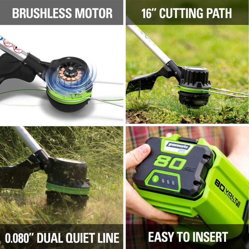 Restored Greenworks ST80L210 80-Volt 16-Inch Cordless String Trimmer Kit - 2100102 (Refurbished)