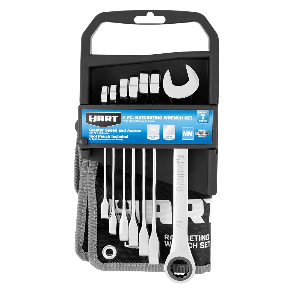 Restored HART 7-Piece MM Ratcheting Wrench Set with Tool Pouch, Chrome Vanadium (Refurbished)