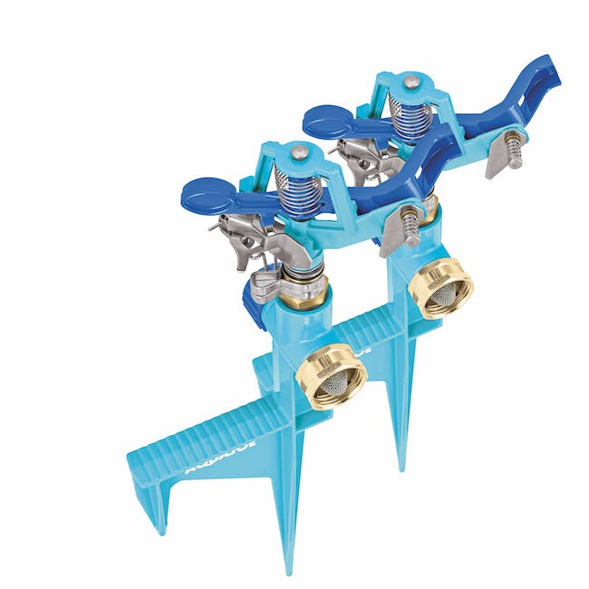 Restored Aqua Joe AJ-ISH-2PK | Indestructible Zinc Impulse 360° Sprinkler W/ Step Spike | Customizable Coverage | 1,400 Sq. Ft. Max Coverage | 2 Pack (Refurbished)