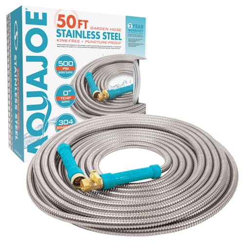 Restored Scratch and Dent Aqua Joe AJSGH50-MAX Heavy-Duty Puncture Proof Kink-Free Garden Hose | 50-Foot | 1/2-Inch | w/ Brass Fitting & On/Off Valve | (Refurbished)