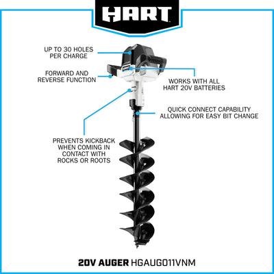 Restored HART 20-Volt Brushless 6-Inch Earth Auger (1) 4.0Ah Lithium-Ion Battery (Refurbished)