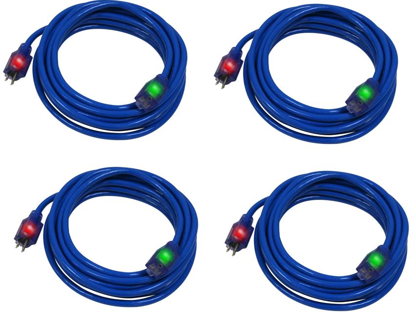 4 Pack - Century Wire and Cable ProGlo 25ft 14/3 SJTW Coldweather Extension Cord with CGM