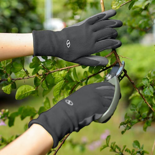 Restored Scratch and Dent Sun Joe GGNP-S3-BLK Reusable Nitrile-Palm Gloves | Tactile | Washable | One Size Fits Most | Set of 3 (Black) (Refurbished)