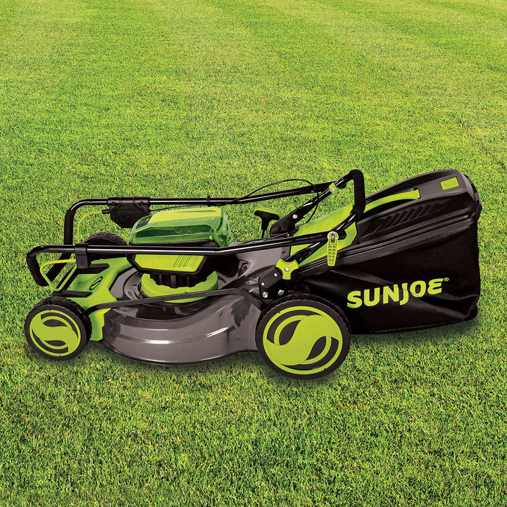 Restored Sun Joe 24V-X2-21LM 48-Volt 21-Inch 1100-Watt Max Brushless Cordless Lawn Mower, 7-Position Mowing Height Adjustment w/Rear Collection Bag [Remanufactured]