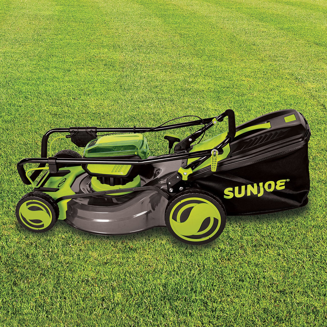 Restored Scratch and Dent Sun Joe 24V-X2-21LM 48-Volt 21-Inch 1100-Watt Max Brushless Cordless Lawn Mower, 7-Position Mowing Height Adjustment w/Rear Collection Bag [Remanufactured]