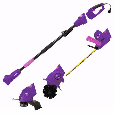 Snow Joe Sun Joe GTS4000E-GRY Lawn + Garden Multi-Tool System (Hedge + Pole Trimmer, Grass Trimmer, Garden Tiller), Purple [Remanufactured]
