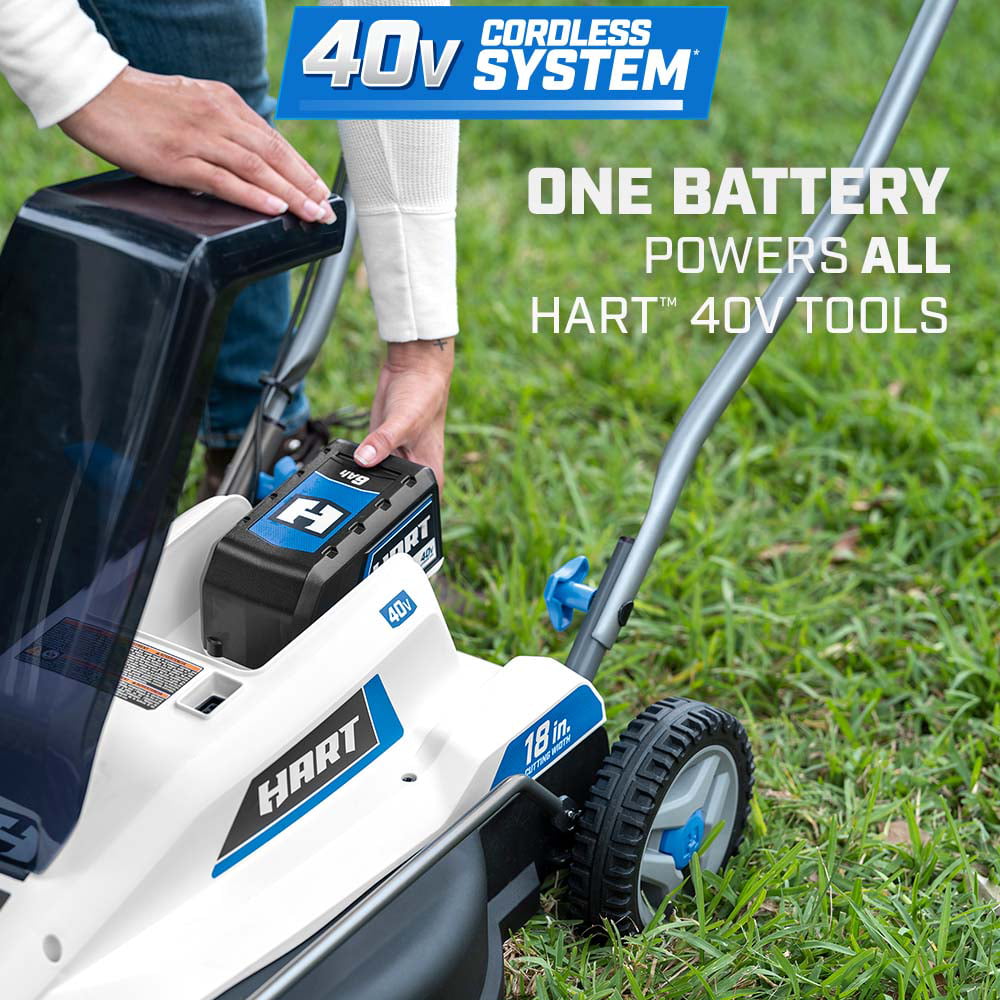 Restored HART 40-Volt Cordless 18-inch Push Mower Kit, (1) 6Ah Lithium-Ion Battery & Charger (Refurbished)