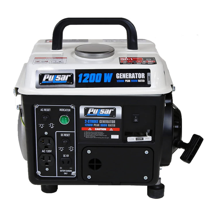 Restored Pulsar 1,200W Carrying Handle, PG1202SA Gas-Powered Portable Generator, 1200W, Black/White (Refurbished)