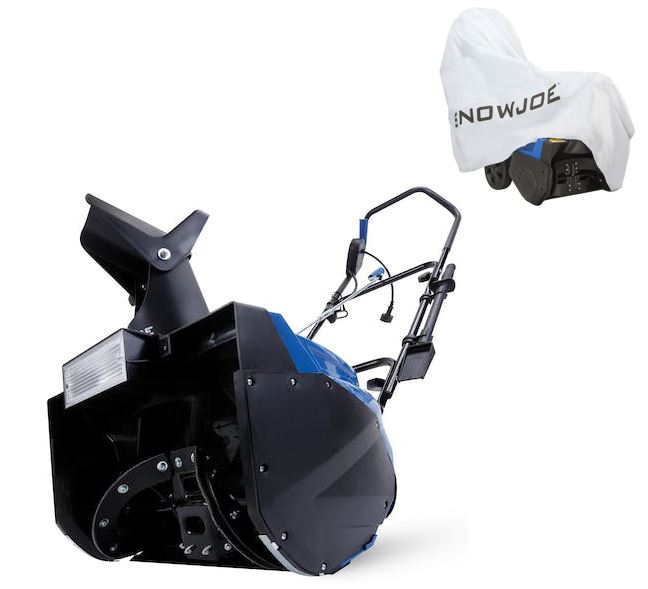 Restored Scratch and Dent Snow Joe SJ623E + SJCVR | Snow Blower Bundle | Electric Walk-Behind Single-Stage Snow Blower With Headlight (18-inch | 15-amp) + Protective Cover  (Refurbished)