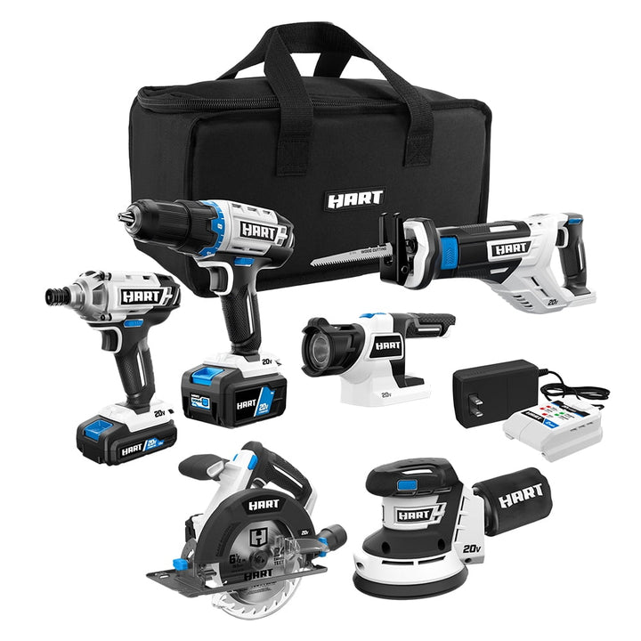 Restored Scratch and Dent HART 20-Volt Cordless 6-Tool Combo Kit (1) 4.0Ah & (1) 1.5Ah Lithium-Ion Batteries, Charger and Storage Bag (Refurbished)