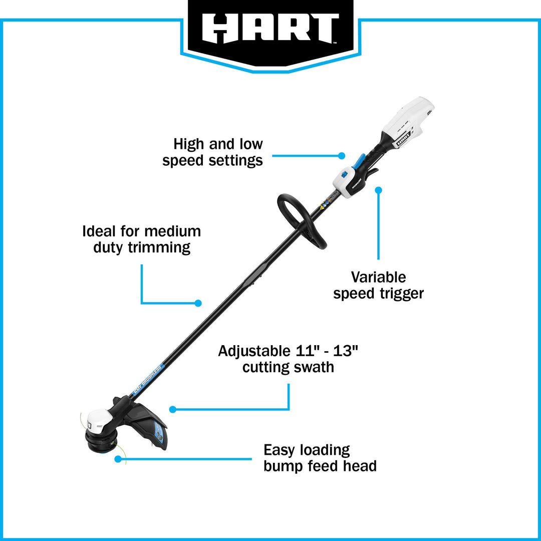 Restored Hart 20-Volt 13-Inch Brushless String Trimmer with Bump Feed Head (1) 4.0 Ah Lithium-Ion Battery (Refurbished)