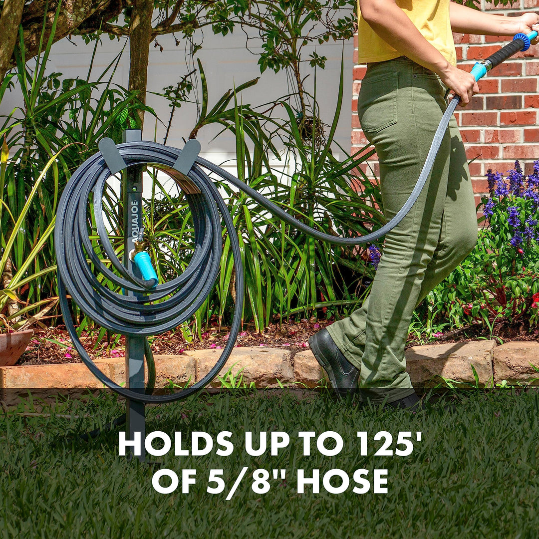 Restored Aqua Joe SJ-SHSBB-GRY Steel Garden Hose Stand with Solid Brass Faucet and Quick Install Anchor Base, Gray (Refurbished)