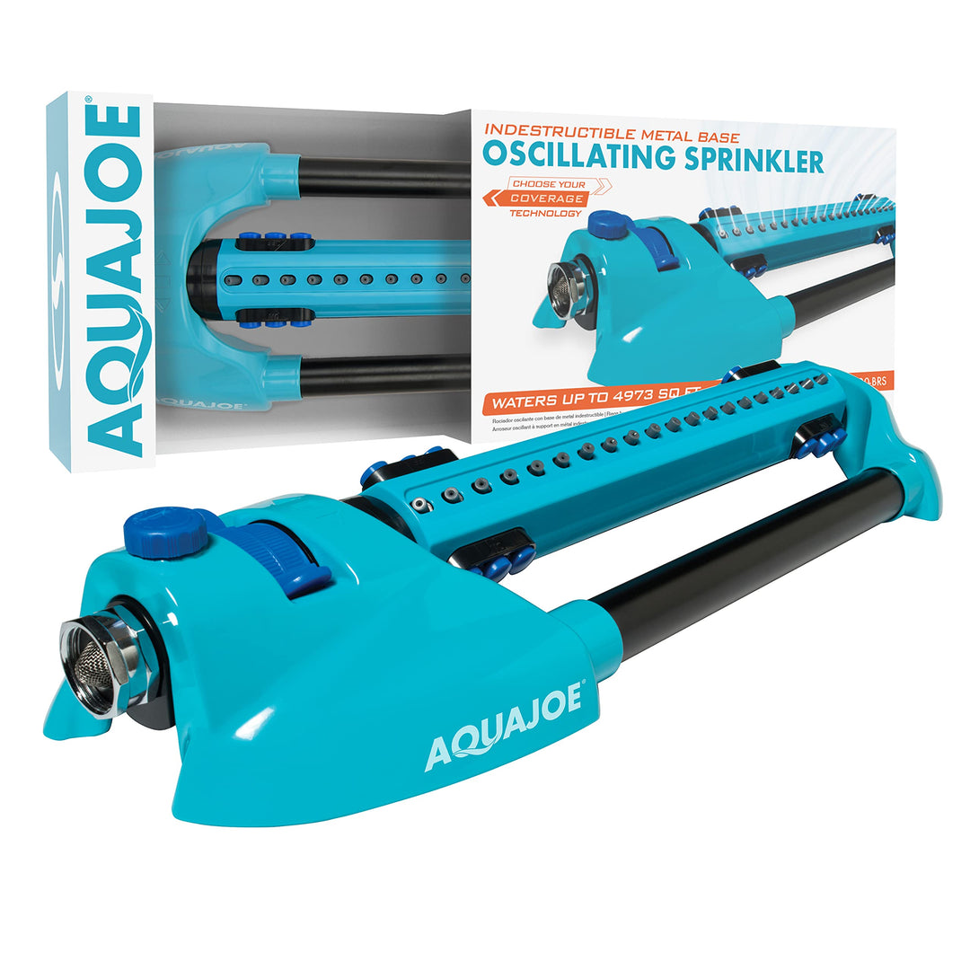 Restored Scratch and Dent Aqua Joe AJ-OMS20-BRS 4973 Sq Ft Variable-Width Turbo Oscillating Sprinkler, 6 Switchable Spray Nozzles (Refurbished)