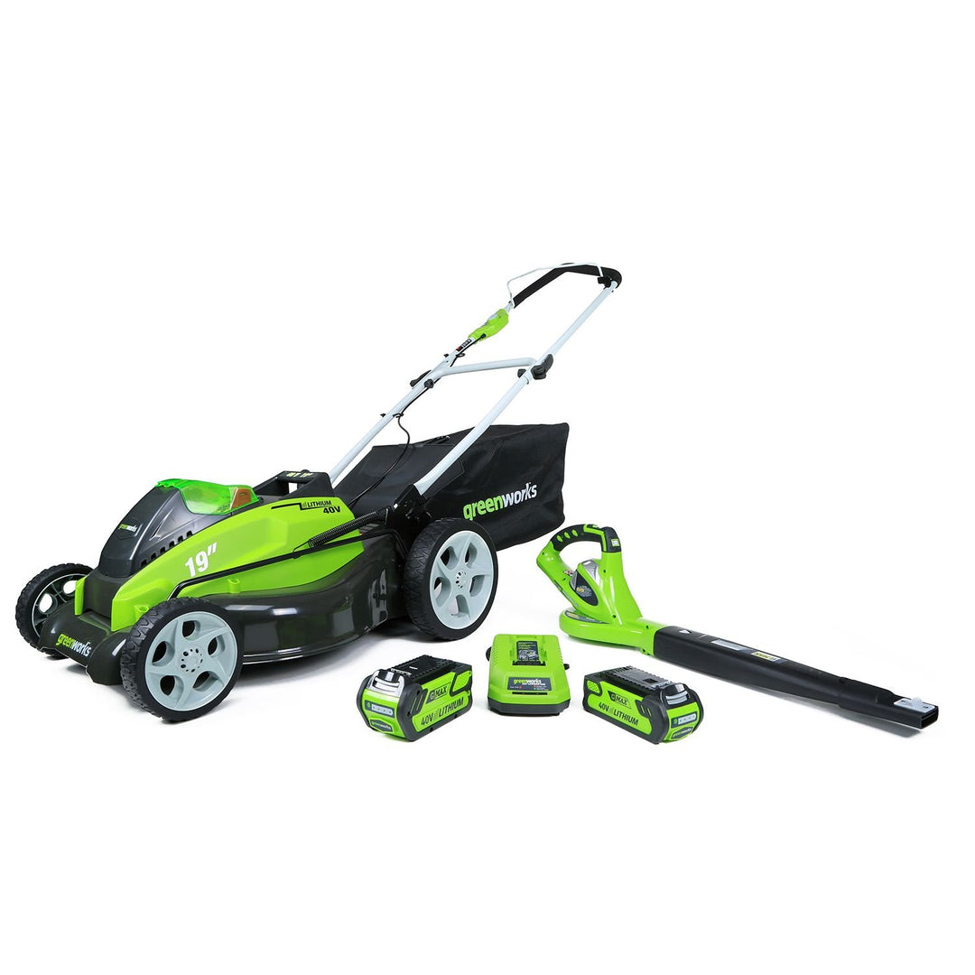 Restored Scratch and Dent Greenworks 1300302 G-MAX 40V 19" Lawn Mower and Blower Combo Lawn Kit (Refurbished)