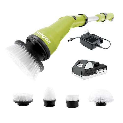 Restored Scratch and Dent Sun Joe 24V-PWSCRB-LTW | 24-Volt* IONMAX Cordless Multi-Purpose Indoor/Outdoor 1000-OPM Oscillating Scrubber | 4 Attachments & Battery + Charger Included (Refurbished)