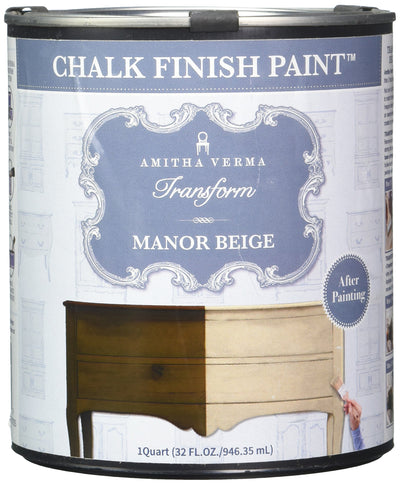 Amitha Verma Chalk Finish Paint, No Prep, One Coat, Fast Drying | DIY Makeover for Cabinets, Furniture & More, 1 Quart, (Manor Beige)