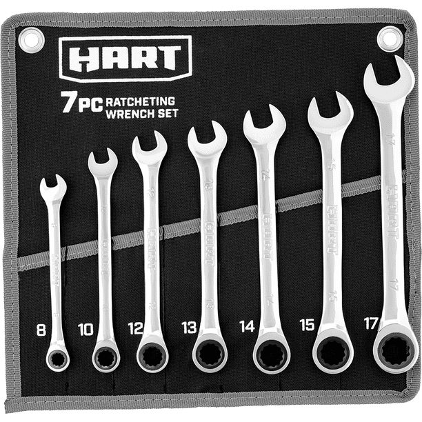 Restored HART 7-Piece MM Ratcheting Wrench Set with Tool Pouch, Chrome Vanadium (Refurbished)