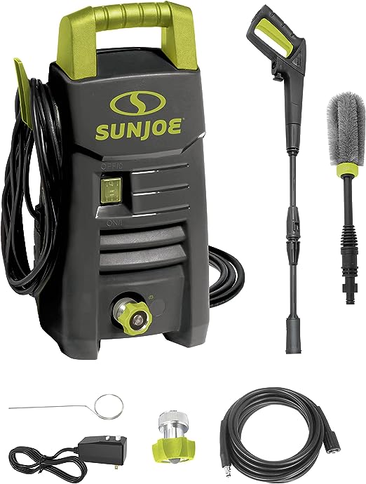 Restored Scratch and Dent Sun Joe SPX205E-MAX Electric Pressure Washer, Adjustable Spray Wand, Rim Brush, Black (Refurbished)
