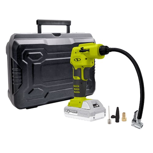 Restored Auto Joe 24-Volt IONMAX Cordless Portable Air Compressor Kit | W/ 2.0-Ah Battery, Charger, Storage Bag, and Nozzle Adapters (Refurbished)