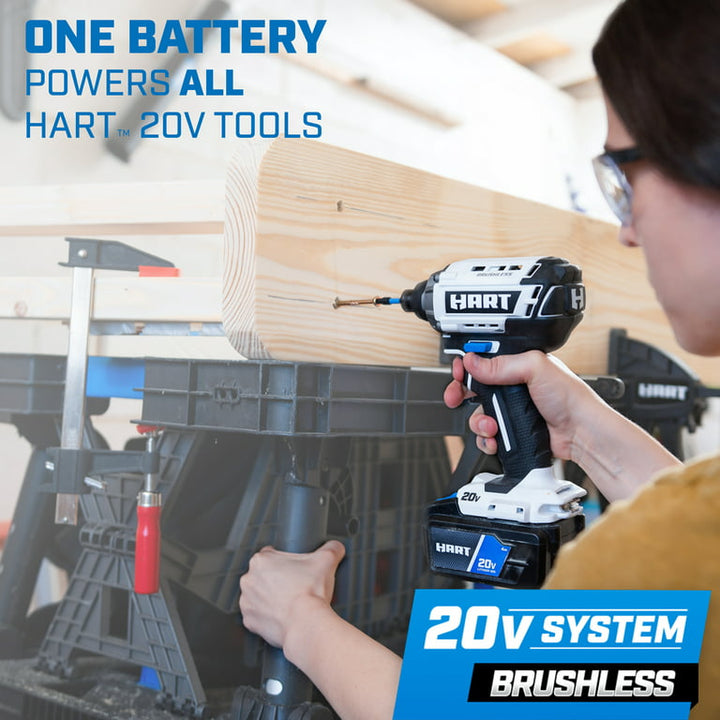 Restored HART 20-Volt Cordless Brushless Drill and Impact Combo Kit with 10-inch Storage Bag, (2) 2.0Ah Lithium-Ion Batteries (Refurbished)