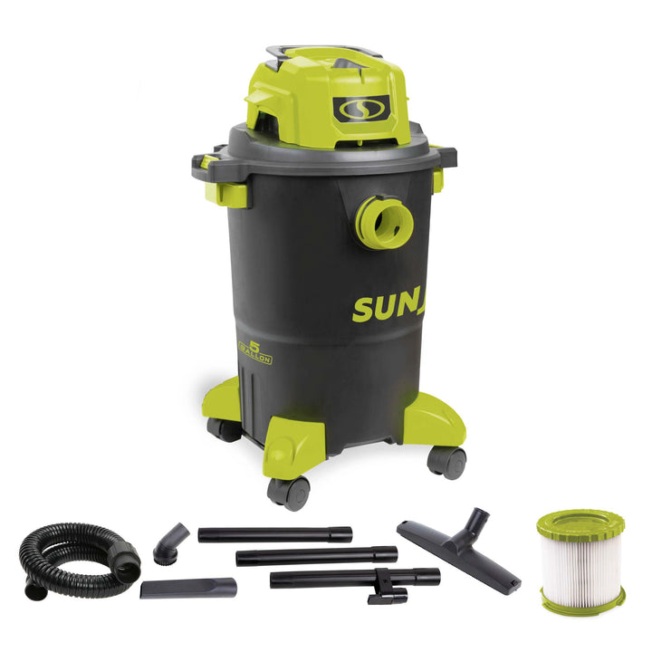 Restored Sun Joe SWD5000 HEPA Filtration Wet/Dry Shop Vacuum w/ Cleaning Attachments | 5-Gal | 1200-Watt | 7.0 Peak HP | For Home, Workshops, Pet hair & Auto Use (Refurbished)
