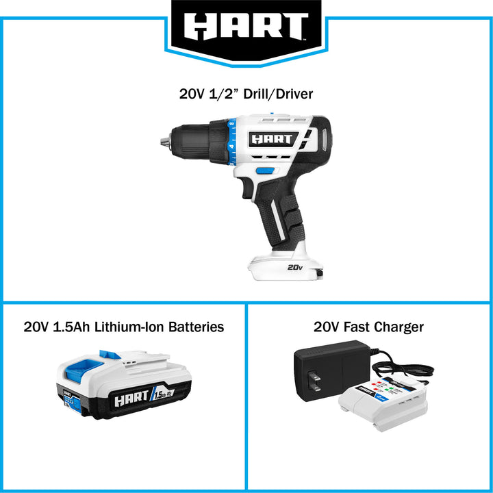 Restored HART 20-Volt Cordless 1/2-inch Drill/Driver Kit, (1) 1.5Ah Lithium-Ion Battery, Gen 2 (Refurbished)