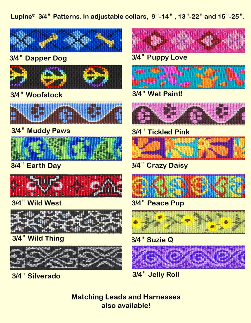 Lupine 3/4 inch Jelly Roll Adjustable Dog Collar
