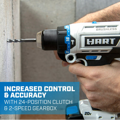 (Restored) HART 20-Volt Brushless 1/2 Inch Hammer Drill Kit (Refurbished)