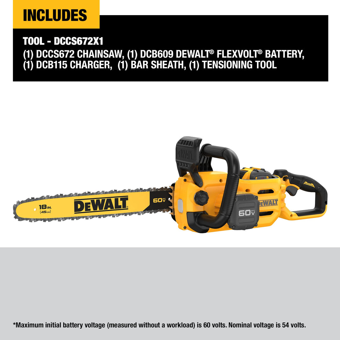 DEWALT (DCCS672X1 60V FLEXVOLT 18" Brushless Chainsaw, Yellow/Black [LOCAL PICKUP ONLY]