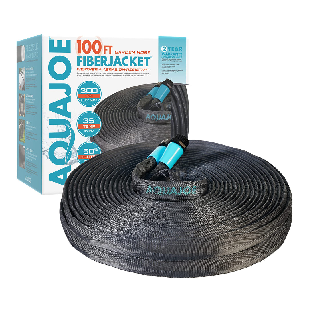 Restored Scratch and Dent Aqua Joe AJFJH100B 1/2-Inch 100-Foot Ultra-Flexible Kink-Free Fiberjacket Garden Hose, 300 PSI Burst Rated (Refurbished)