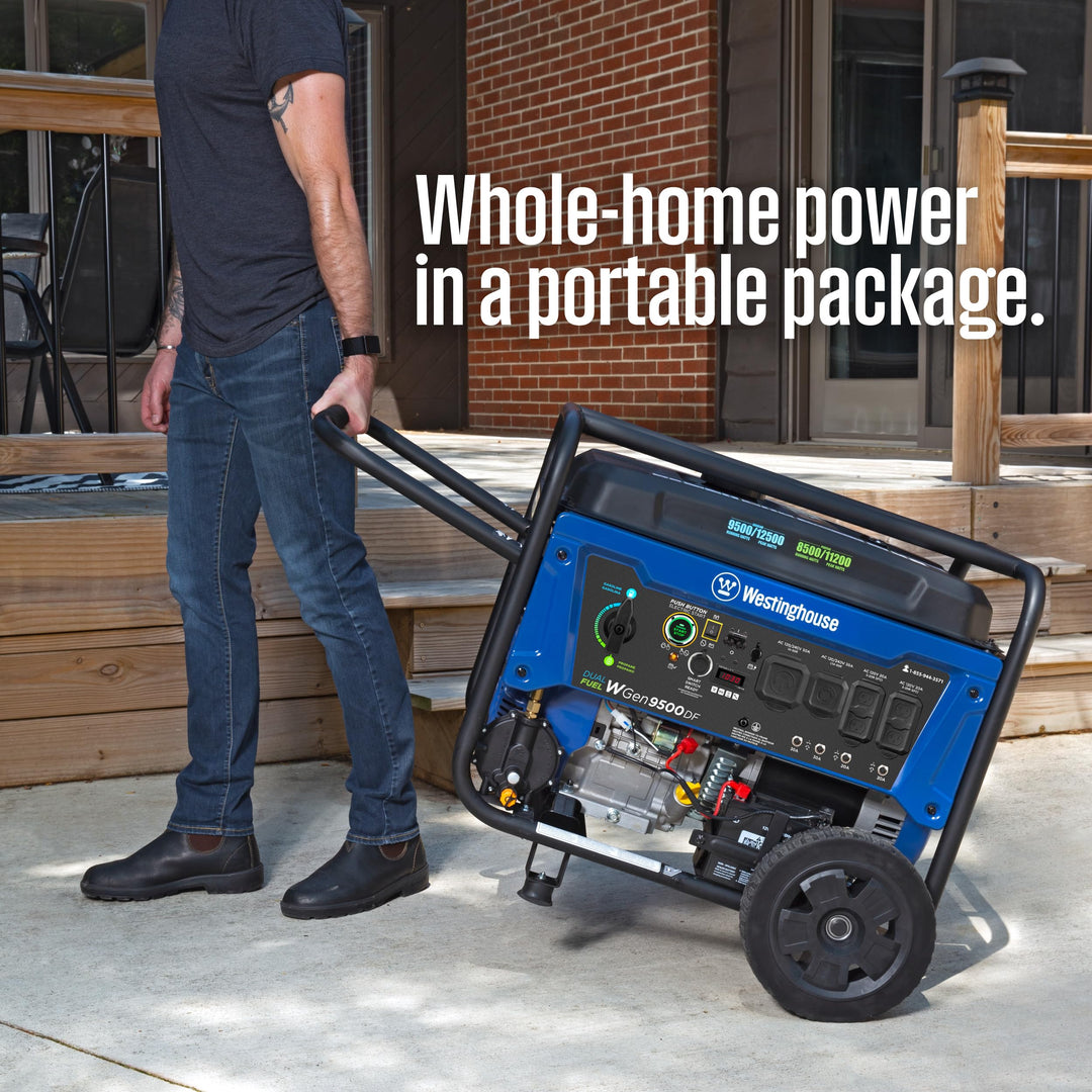 Restored Scratch and Dent Westinghouse Outdoor Power Equipment 12500 Peak Watt Dual Fuel Home Backup Portable Generator, Gas and Propane Powered, CARB Compliant (Refurbished)