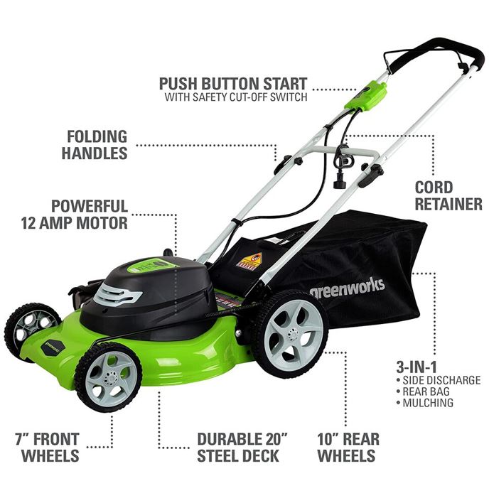 Restored Scratch and Dent Greenworks 12 Amp Corded 20-Inch Lawn Mower (Refurbished)