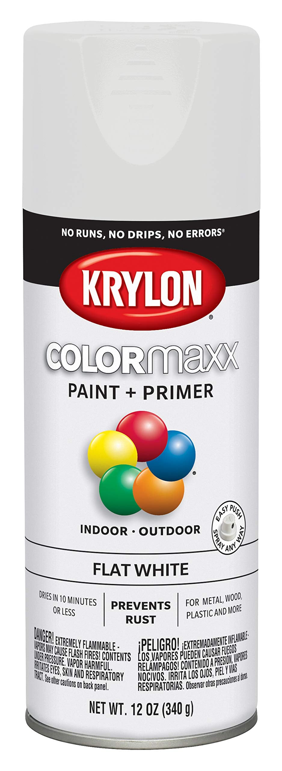 Krylon K05548007 COLORmaxx Spray Paint and Primer for Indoor/Outdoor Use, Flat White