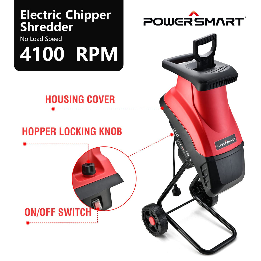 Restored Scratch and Dent PowerSmart Wood Chipper Electric, 15-Amp Motor with Collection Bag, PS10 (Refurbished)