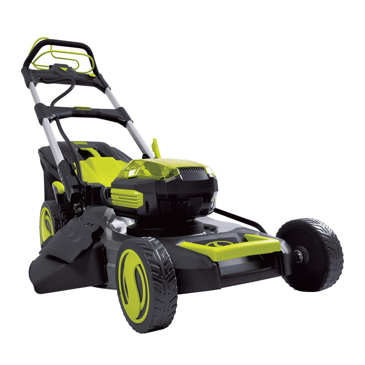 Restored Sun Joe iON100V-21LM 100-Volt iONPRO Cordless Self Propelled Lawn Mower Kit | 21-Inch | W/ 5.0-Ah Battery and Charger [Remanufactured]