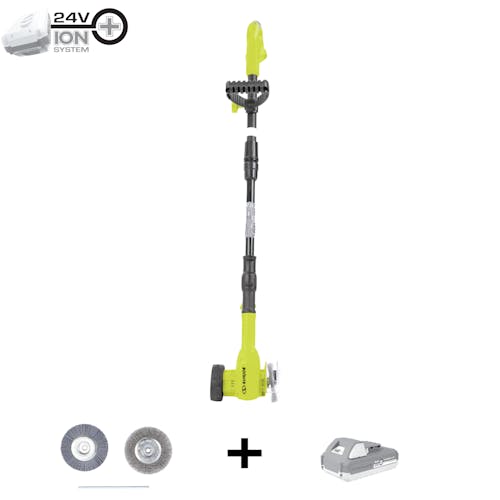 Restored Scratch and Dent Sun Joe 24V-CTC-LTE 24-Volt IONMAX Cordless Weed Sweeper Kit With Nylon Brush, Steel Wire Brush, Adjustable Pole & 2.0-Ah Battery + Charger (Refurbished)