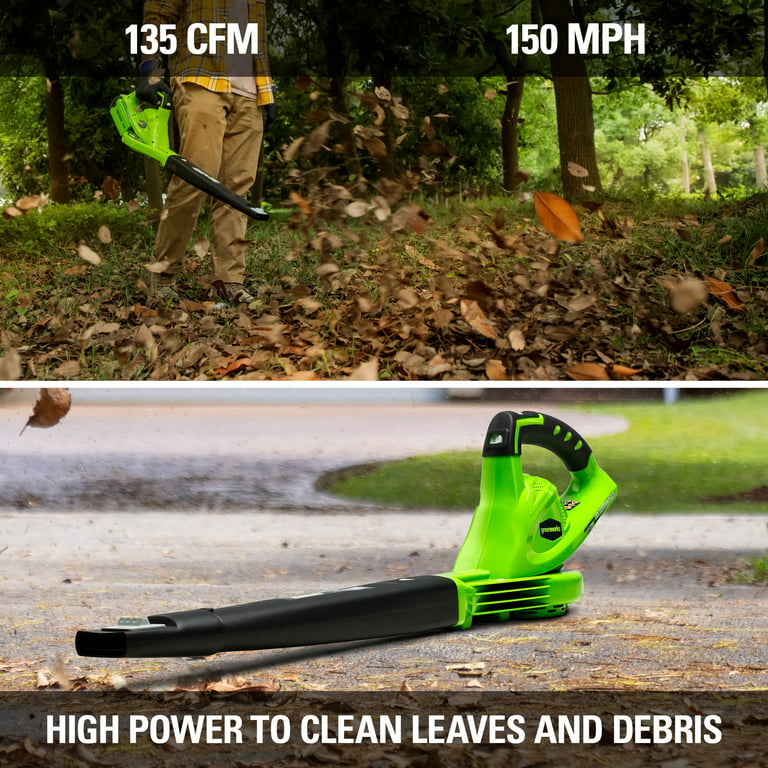 Restored Scratch and Dent Greenworks 40V 135 CFM Cordless Leaf Blower/Sweeper, Battery Not Included, 24282 (Refurbished)