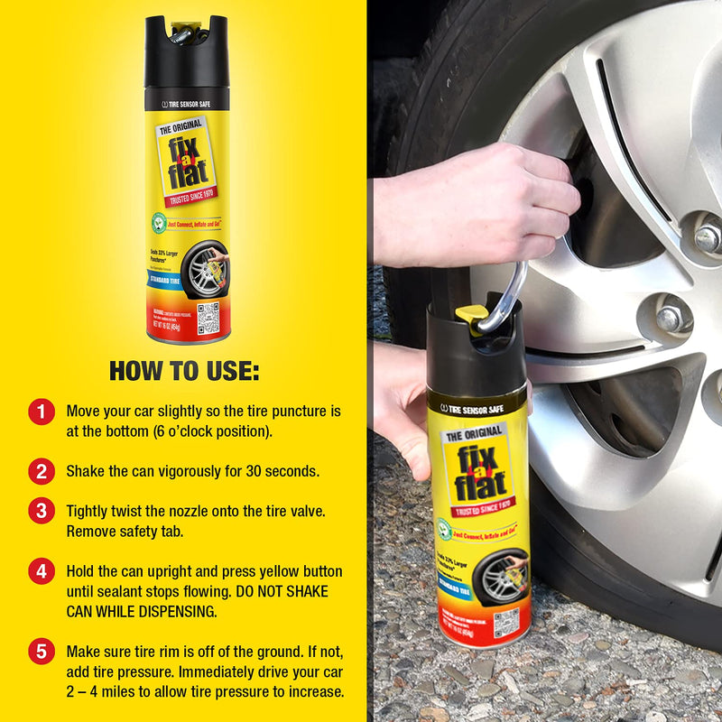 Fix-A-Flat S60420 Aerosol Emergency Flat Tire Repair and Inflator, for Standard Tires, Eco-Friendly Formula, Universal Fit for All Cars, 16 oz. (Pack of 1)