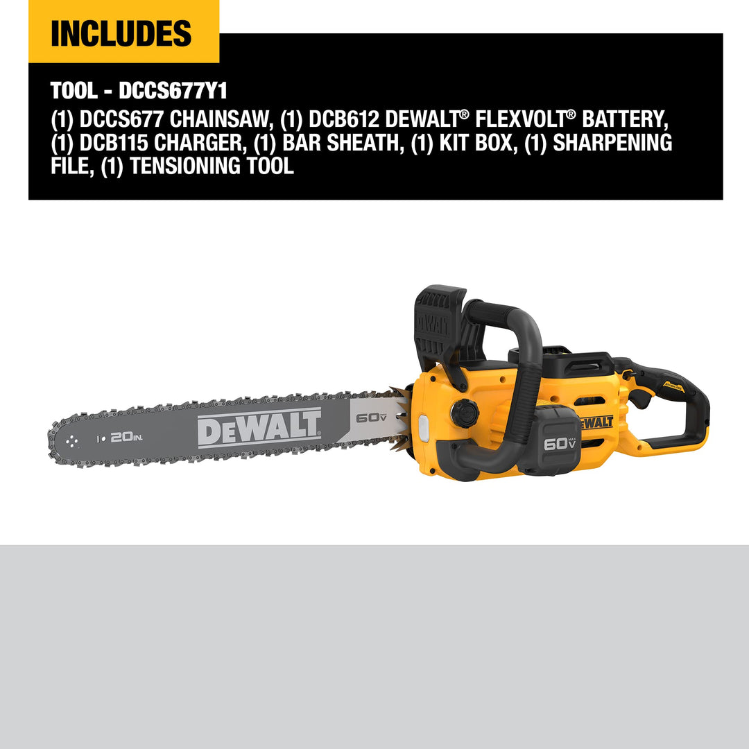 DEWALT 60V MAX 20in. Brushless Cordless Battery Powered Chainsaw with Battery & Charger (DCCS677Y1)