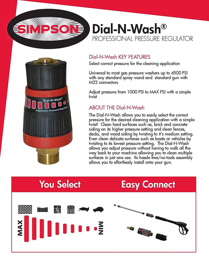 SIMPSON Cleaning Dial-N-Wash Adjustable Pressure Regulator 4500 PSI