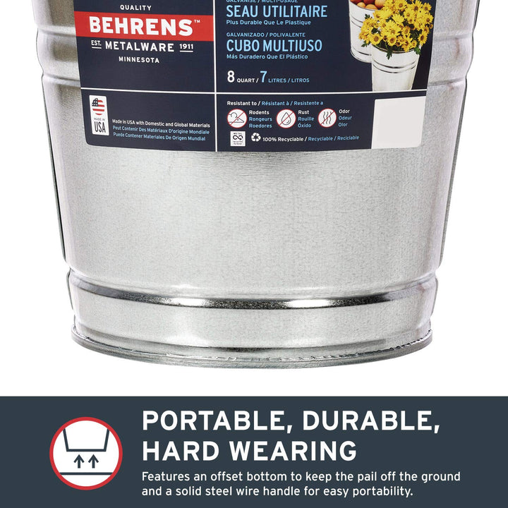 Behrens 1208GS Steel Galvanized Utility Pail 8-Quart