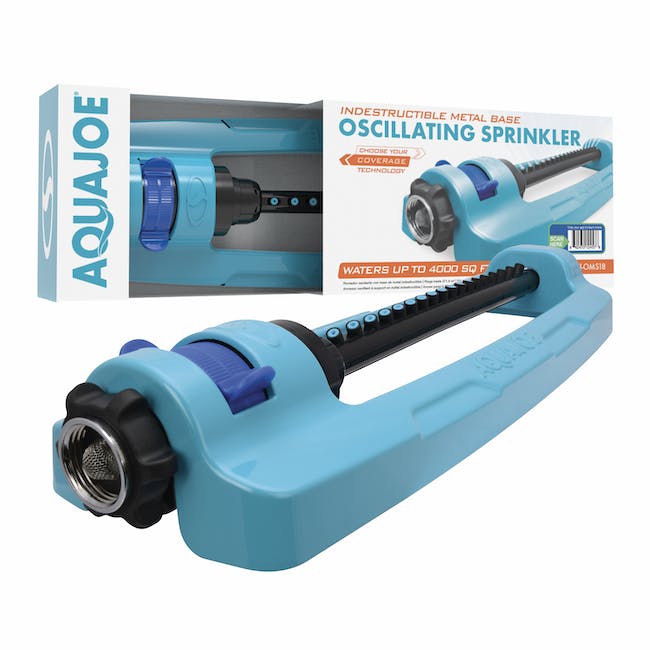 Restored Scratch and Dent Aqua Joe SJI-OMS18 Indestructible Metal Base Oscillating Sprinkler with Adjustable Spray | 4000 sq ft Max Coverage (Refurbished)