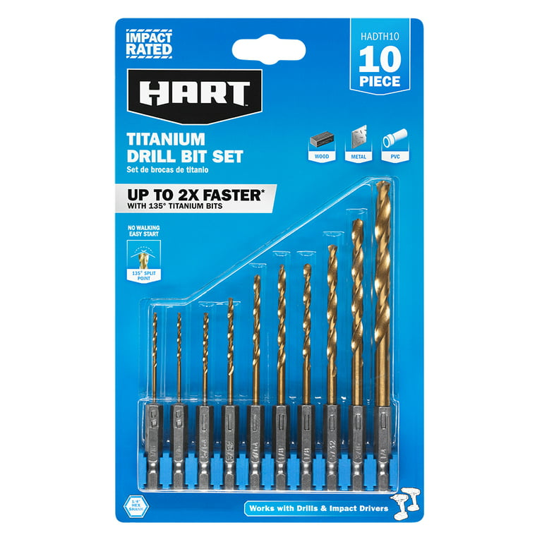 Restored HART 10-Piece Hex Shank Titanium Drill Bit Set (Refurbished)