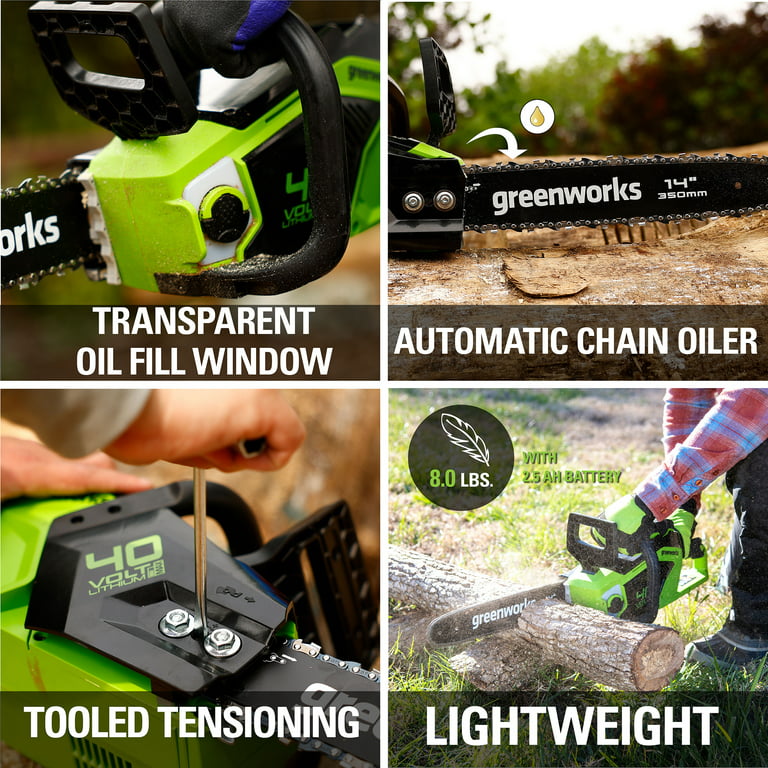 Restored Greenworks 40V 14-inch Brushless Chainsaw with 2.5 Ah Battery and Charger, 2012802 (Refurbished)